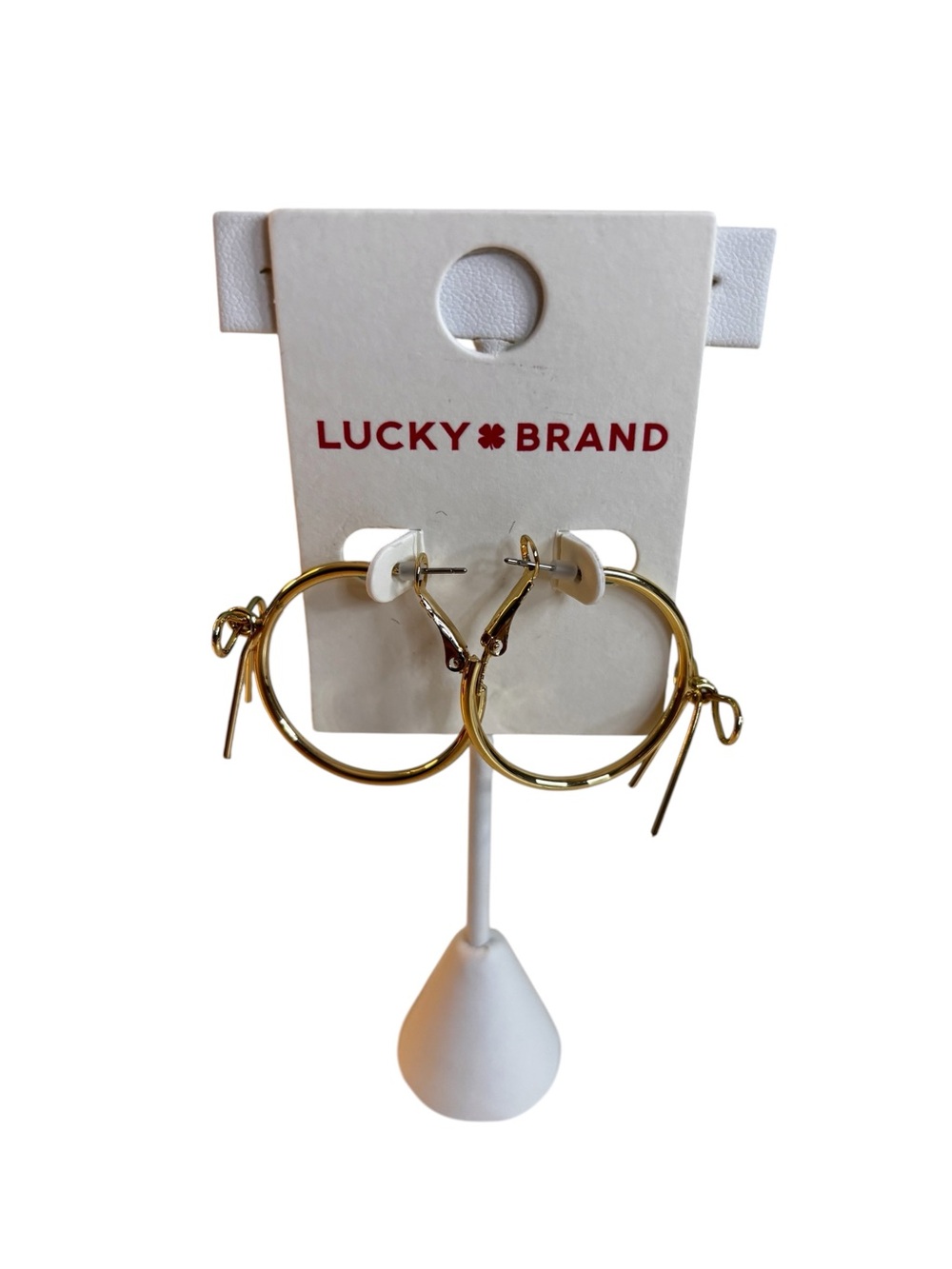 Lucky Brand Shiny Gold Hoop Earrings w/ Delicate Bow Accent.
